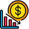 Icon of coin with chart representing expense